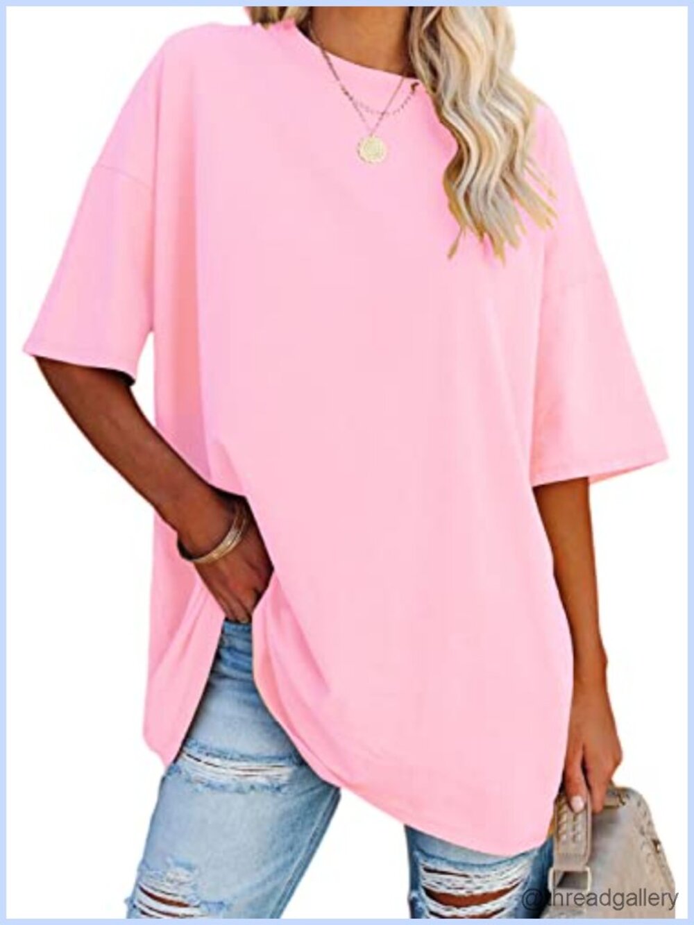 Oversized Short Sleeve Tunic Tee Loose Fit Cotton Blend Crew Neck